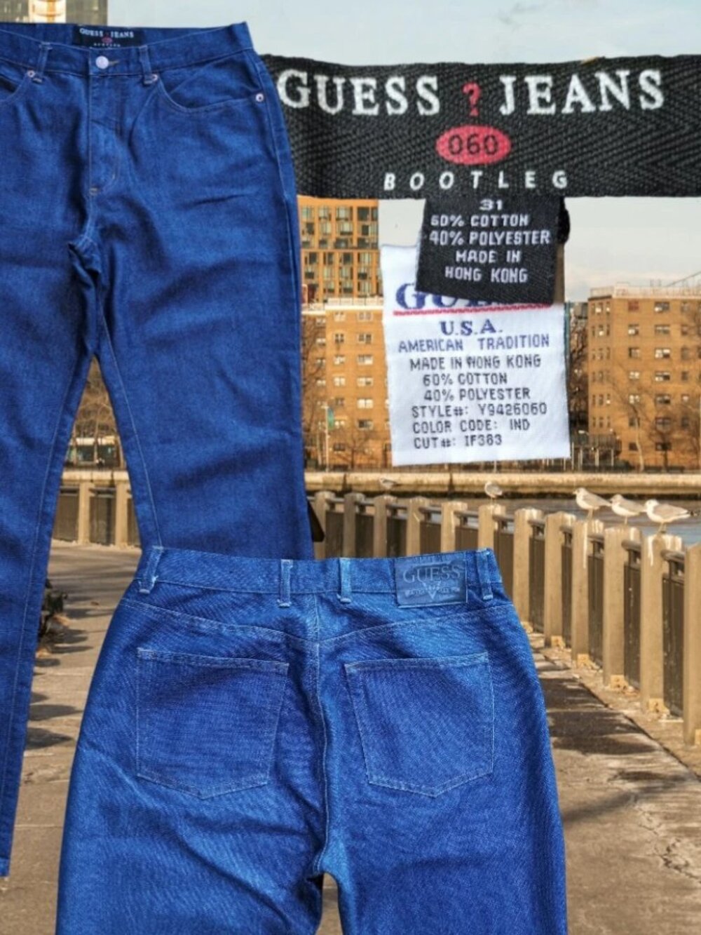 Guess Jeans 060 Boot Leg Womens Size 31 (30x31) Shiny Blue Dark Wash Vintage USA